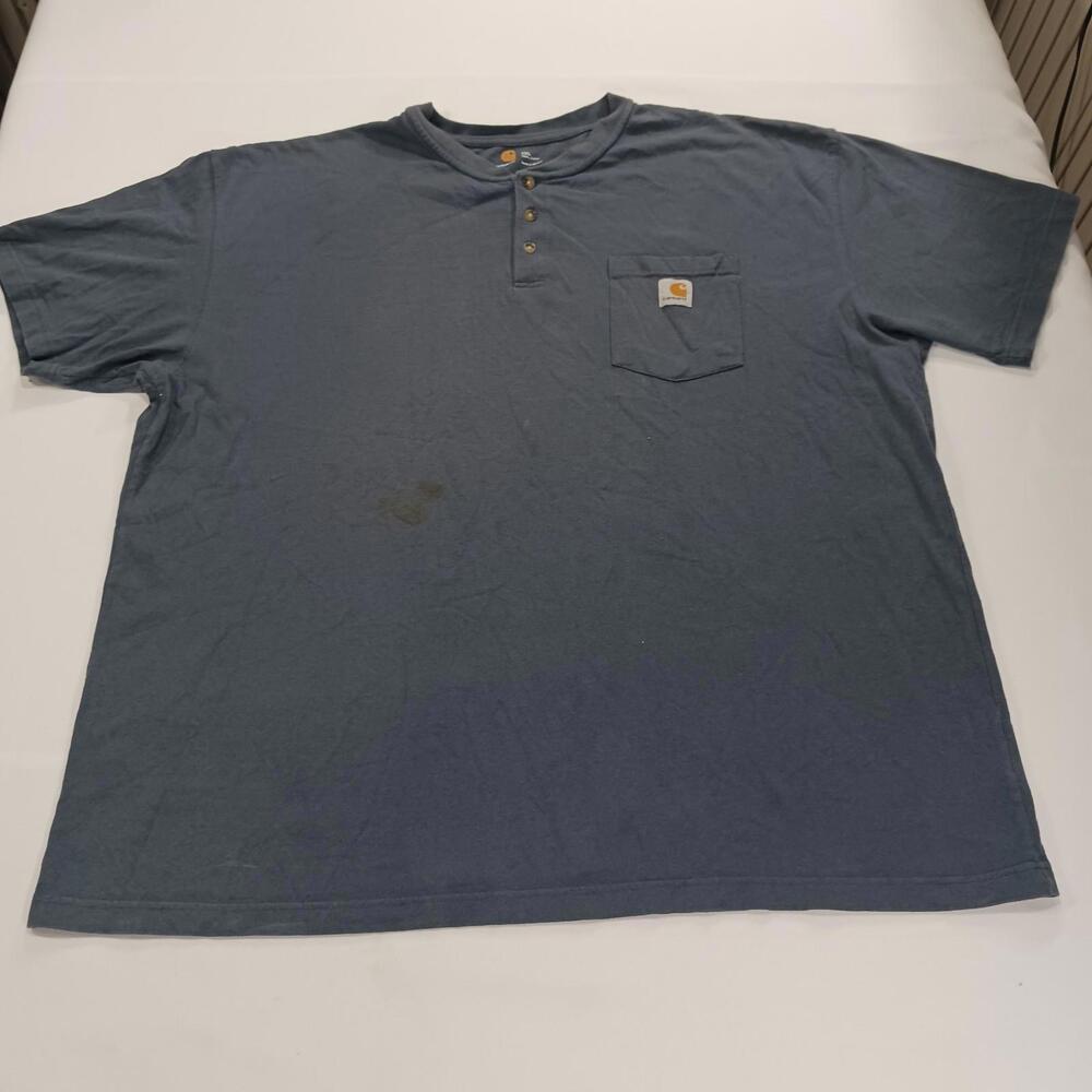 Carhartt K84 BLS Men's Blue Henley Cotton Pocket T-Shirt Short Sleeve Size 2XL